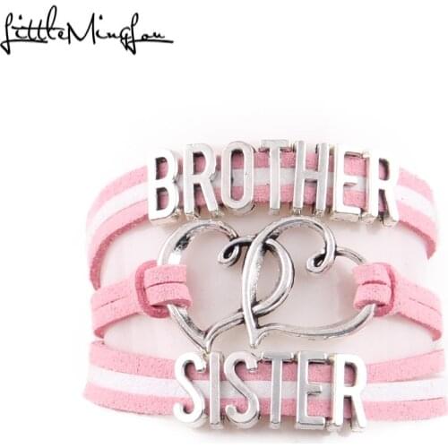 Little Minglou Brother love Sister bracelet heart charm suede wrap men bracelets & bangles for women jewelry family gift