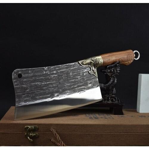 Longquan kitchen knife, hand-forged slicing knife, kitchen chef knife, sharpened knife, meat cutter, 7Cr17MoV steel
