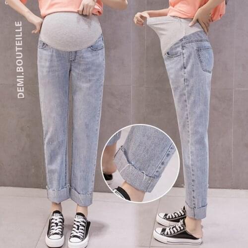 Fashionable pregnant women jeans nine points old pants pants 2020 spring Korean version of the straight leg pants loose wide leg