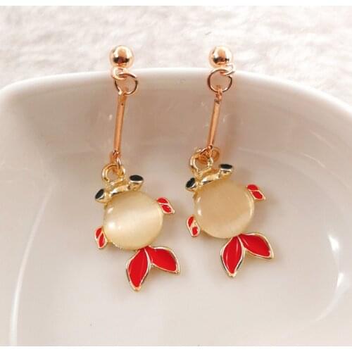 Fashionable opal goldfish enamel earrings, simple and elegant womens earrings, fashion earrings jewelry gifts