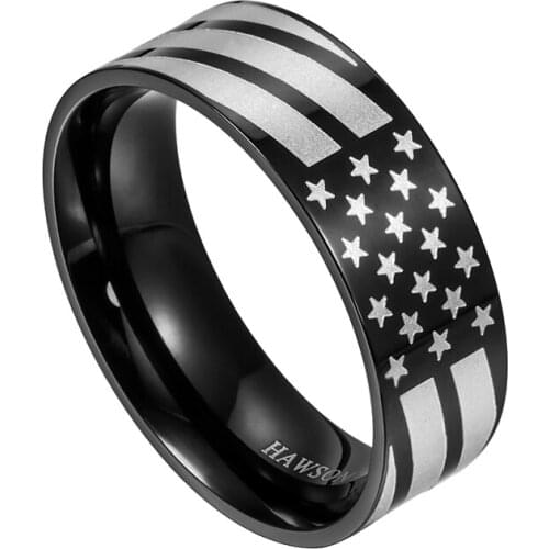 HAWSON New Arrival Fashion 6/8MM Wide American Flag Rings Gun Color Finger Ring for Men and Women Engagement Ring Size 5-14