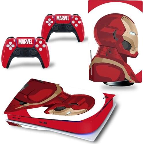 Marvel Iron Man PS5 Disk Skin Sticker Decal Cover for PlayStation 5 Console and 2 Controllers PS5 Disk Skin Sticker Vinyl