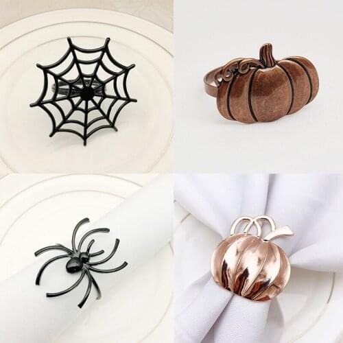 New Halloween Theme Napkin Rings Pumpkin Spider Web Shaped Alloy Napkin Holder Halloween Party Table Decoration Supplies