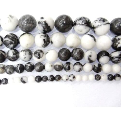 Wholesale Natural Stone Black and White Zebra Jaspers Round Beads 15" Strand 4 6 8 10 12MM For Jewelry Making Necklace Bracelet