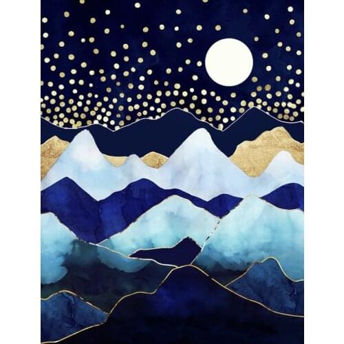 Full Space Star Nebula Abstract Canvas Painting Gold Blue Mountain Printing Wall Pictures For Living Room Posters Home Decor