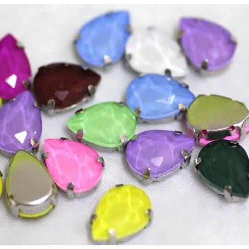 Mix color 10x14mm 20pcs sew on Rhinestones Waterdrop Rhinestone buttons with gold silver base DIY clothing dress decoration