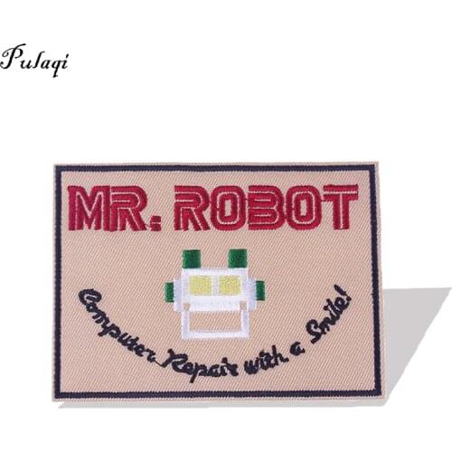 Pulaqi Mr.Robot Iron On Patches For Clothing Oops Embriodered Patch Badges DIY Decor Fabric Accessories Apparel Stickers Stripes