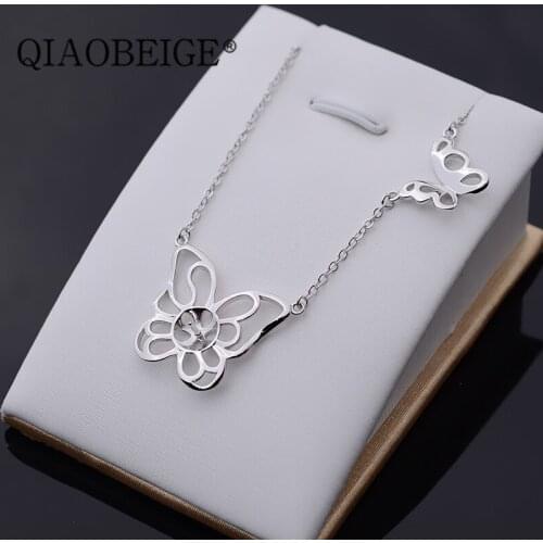 QIAOBEIGE 925 sterling silver pearl mounts Fashion Jewelry Silver Pearl Pendant Necklace Custom-made Quality Metal Accessories