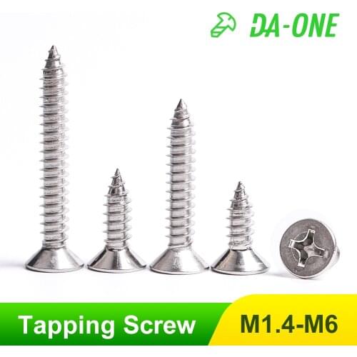 Stainless Steel Countersunk Flat Head Phillips Screws M1.4 M1.7 M2 M2.6 M3 M3.5 M4 M5 M6 Cross Self Tapping Screw for Wood Wall