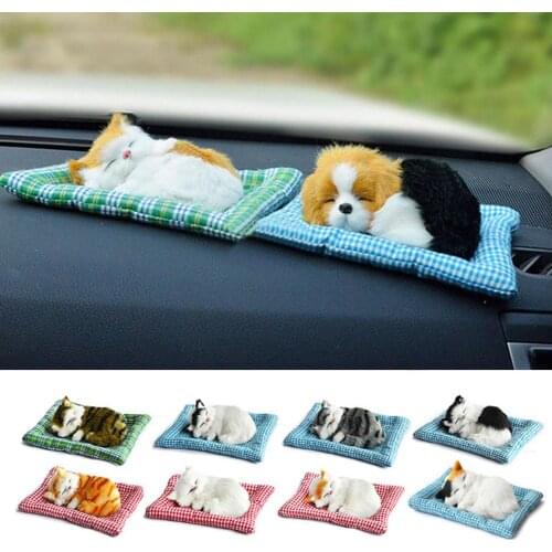 Lovely Simulation Sleeping Cats with Sound Car Auto Decoration Ornaments Gift
