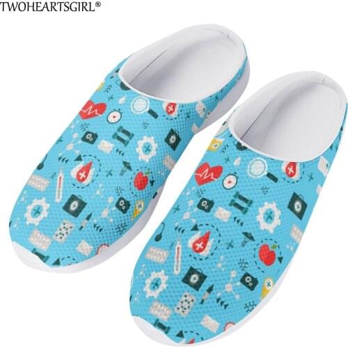 Blue Cartoon Nurse Print Mesh Slippers Cute Summer Women Sandals Casual Breathable Slip On Shoes Beach Slippers Zapatos Mujer