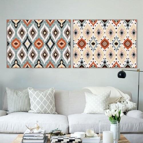 Scandinavian Posters Aztec Style Geometric Folk Embroidery Ornament Canvas Painting Wall Art Pictures Aesthetic Room Decor