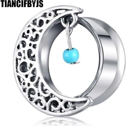 TIANCIFBYJS 50pcs Ear Tunnels Stretching Kit Surgical Steel Gauge Plug Set Double Flared Moon Fit Expander Piercing Body Jewelry