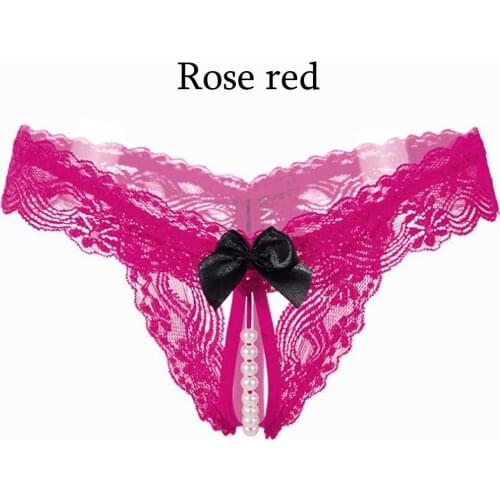New Lace Bow Briefs Transparent Nightwear Women Thongs G Strings With Pearls Sexy Lady Panties Underwear