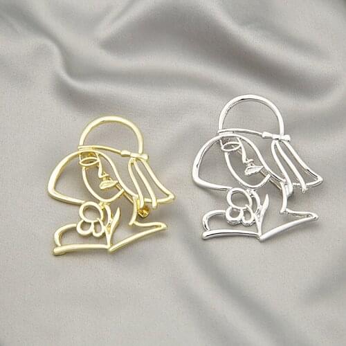 U-Magical Unique Design Gold Silver Color Vintage Head Portrait Human Face Line Brooch for Women Textured Hollow Brooch Jewelry