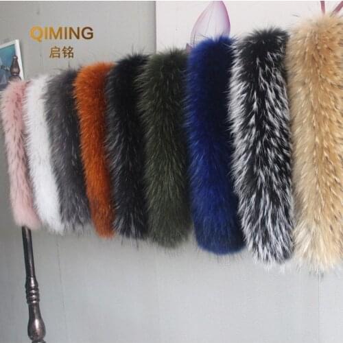 100% Winter Natural Fur Collar Real Raccoon Fur Warm Women Scarves Coat Female Neck Cap Long Warm Genuine Fur Scarf Big Size