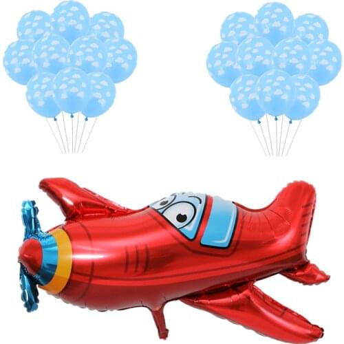 Aircraft aluminum film balloon blue sky white cloud latex balloon children toy boy girl party decoration