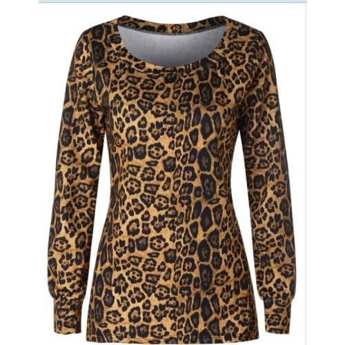ANASUNMOON 2019 Long-sleeved T-shirt with Round Collar and Leopard print Pullover In Autumn Winter Europe America Women T-shirts
