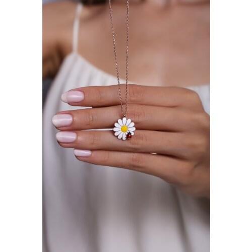 925 Sterling Silver Plated Rose Gold Ladybug Detail Daisy Design Necklace. Design. fashion. trend. icon. design marvel. for sexy