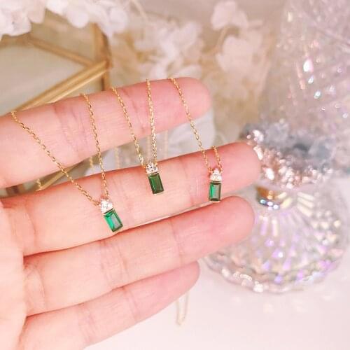 Silvology 925 Sterling Silver Chic Square Emerald Necklace Elegant Light Luxury Pendant Necklace for Women Festival Jewelry Gift