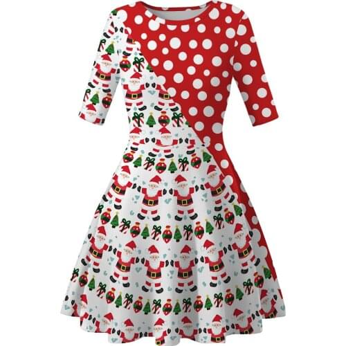 Fashion 2019 Autumn Vintage Women Half Sleeve Christmas Tree Dress Casual O-Neck Sweet Ladies Cartoon A-Line Party Dresses