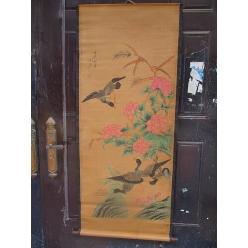 Collection Home wall decoration painting ,Chinese old paper scroll painting Zhang da qian "bird" animals Painting