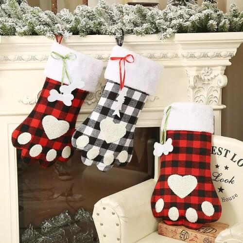 1PCS Christmas Ornaments Snowflake White Plush Christmas Tree Socks Gift Bag Stockings Candy Bag