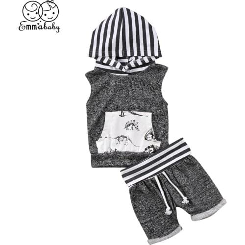 2pcs Toddler Kids Baby Boy Clothes Sleeveless T-shirt +Shorts Pants Outfit Dinosaur Clothes Set Child Boys Cartoon Costume