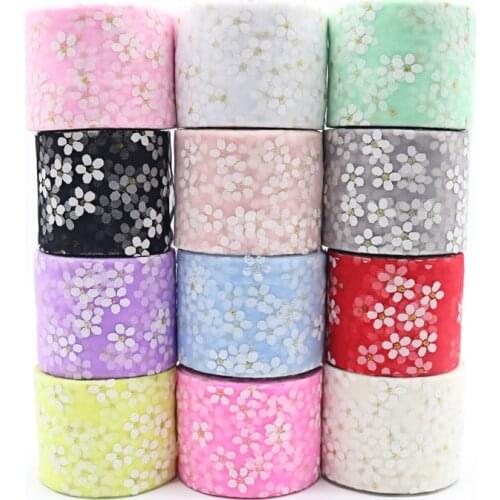 25Yards/roll 6CM Flower Petal Plum Bronzing Tulle Organza Ribbon HX013 DIY Bow Hair Accessories Tutu Skirt Girl Hairpin Material