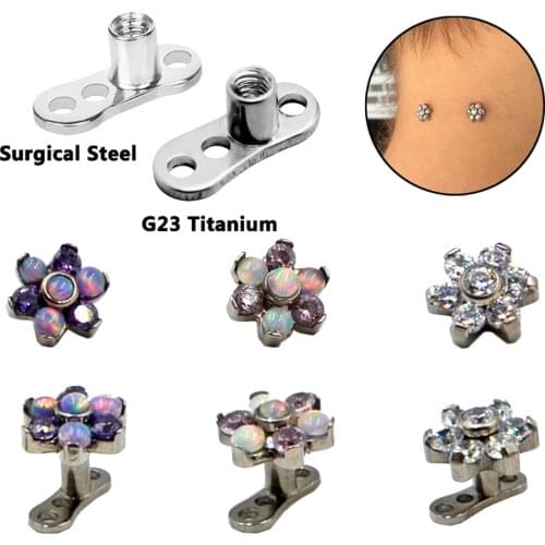 3PCS Steel/Titanium Piercing Micro Dermal Anchor Flower Dermal Anchor Crystal Opal Top Dermal Piercings Surface Piercing 14G