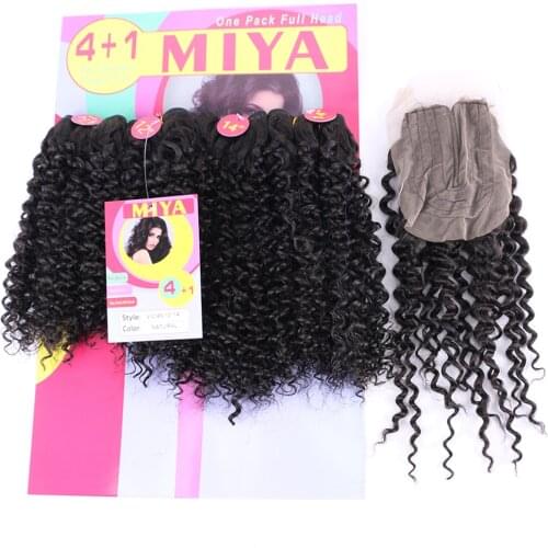 Afro Kinky Curly Hair Weaves For Black Women 4 Bundles With Closure Natural Color Synthetic Hair Extensions
