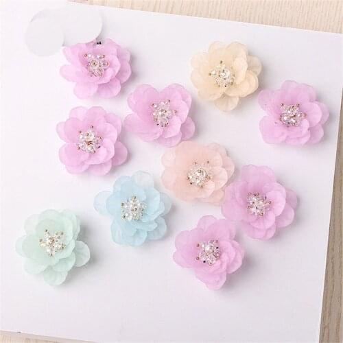 Free Shipping 10PCs 40MM Crystal Rhinestone Core Acrylic Flowers Button patch Sticker Girls Hair Jewelry Ormament Garment Decor