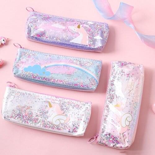 Unicorn Pencil Case Kawaii Shining PU Pencilcase School Pen Case Supplies Pencil Bag School Box Pencils Pouch Stationery
