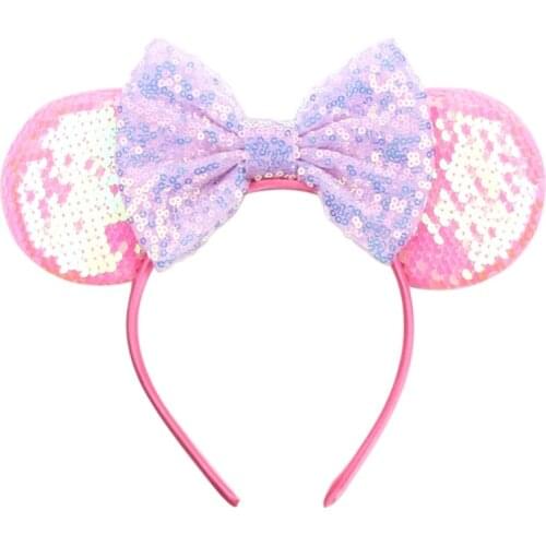 Mouse Ears Headbands Sequin Bow Hairband for Kids Girls Glitter Hair Accessories Halloween Party Creatures Theme Costume
