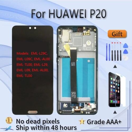 For huawei P20 EML L29C L09C L29 L09 LCD screen assembly with front case touch glass, original Twilight Black Blue