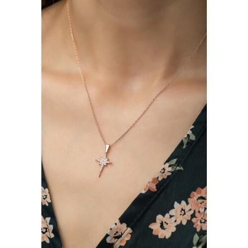 Womens 925 Sterling Silver Tiny Pole Star Women Necklace Chain Length: 42 Cm Zircon Rose Gold Plated includes Gift Box
