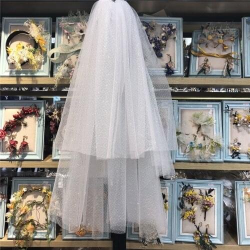 Two-Layer Short Wedding Veil Bling Bling White Veil Face-Covered Elegant Mesh Bridal Veil Comb Two Tiers velo de novia New Style