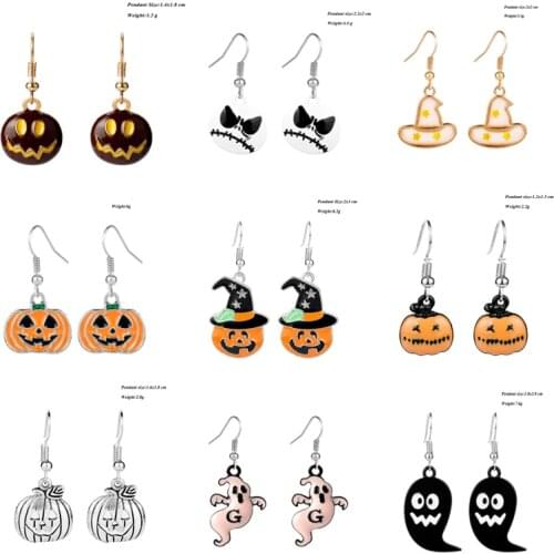 Enamel Earrings Halloween Ghost Pumpkin Skull Face Shape Pendant Ear Ornament For Female Party Gifts