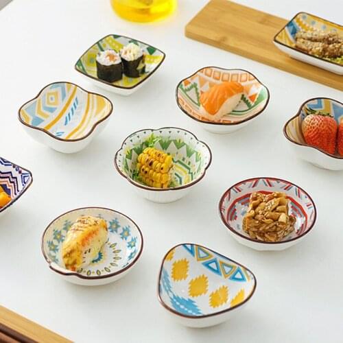 2pcs/set Bohemian Style Kitchen Seasoning Dish Ceramic Sauce Dish Snack Plate Kitchen Dinnerware Tableware Plate