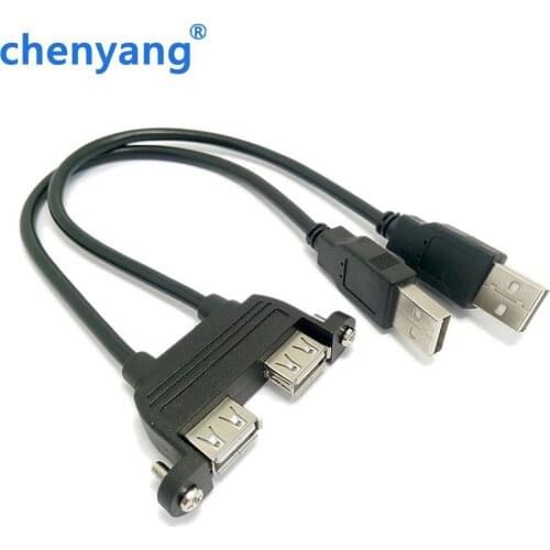 Combo Dual USB 2.0 Male to Female Extension Cable 30cm with Screw Panel Mount Holes