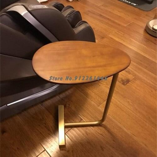 Creative and simple c-shaped small coffee table, mobile wrought iron solid wood sofa corner, side table, lazy bedside reading ta