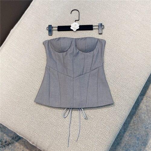 Grey Tank Top for Women Sexy Strap Lace Up Backless Slim Fit Lady Chic Vest Shirt Summer 2021 Nancylim Female Clothing