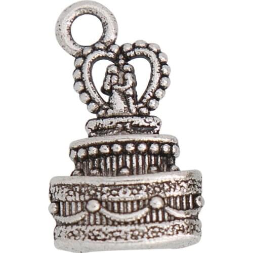 RAINXTAR 20pcs Fashion Wedding Cake Metal Charms Vintage Alloy Cake Charms For Lover 13*22mm AAC569