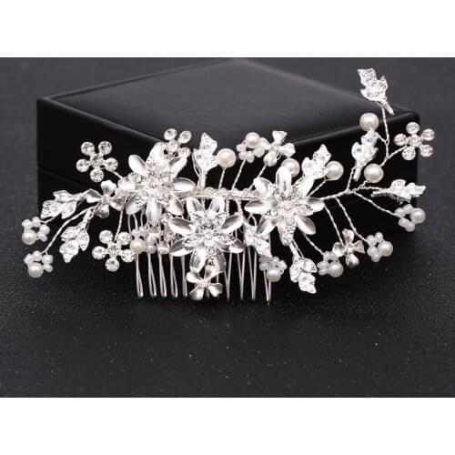 Trendy Bridal Hair Combs Hair Accessories Wedding Headpiece Silver Color Pearl Crystal Women Hair Combs Flower Hair Jewelry