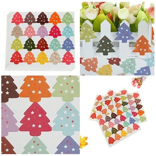 100pcs DIY Baking Seal Stickers Christmas Tree Gift Tags Wedding Favors Party Accessories Christmas Burlap Vintage Decoration