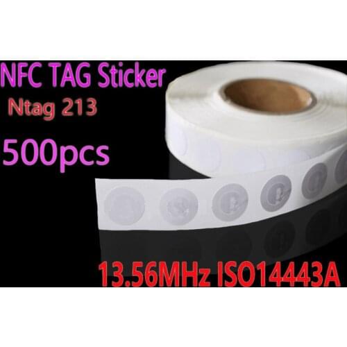500pcs NFC Tag 13.56MHz ISO14443A Ntag 213 NFC Sticker 25mm Ntag213 RFID NFC Tags Stickers For All NFC Phone