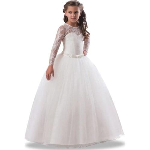 Teenagers Girls' Dress Ball Party Noble Temperament Evening Dress Long Sleeve Lace Princess Dress Christmas For Girls 5-14yrs