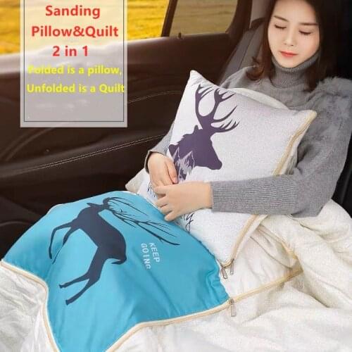 Pillow&Quilt 2 in 1 Living Room Sofa Waist Cushion Office Nap Pillow Blanket Car seat Cushion travel Pillow&blanket dual use