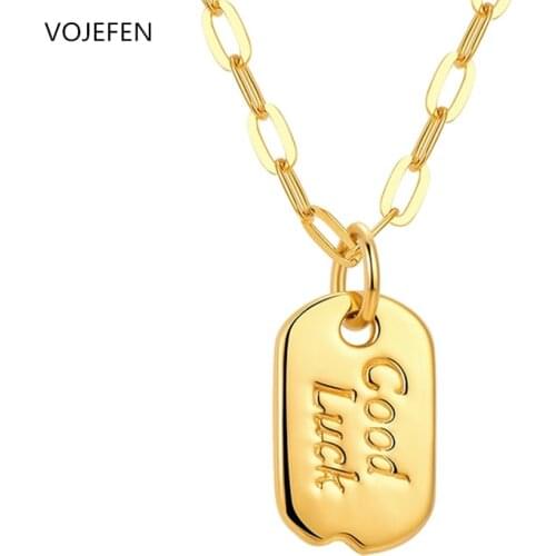 VOJEFEN 18k Real Gold Luck Pendant Necklaces for Women Men Gold Medallion Necklace Choker Wtih Exquisite Chain Jewelry