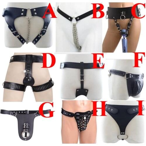 Leather Chastity Belt,Strapon Dildo Harness Underwear,Strap-on Anal Plug Butt Panties,Sex Toys For Women Men
